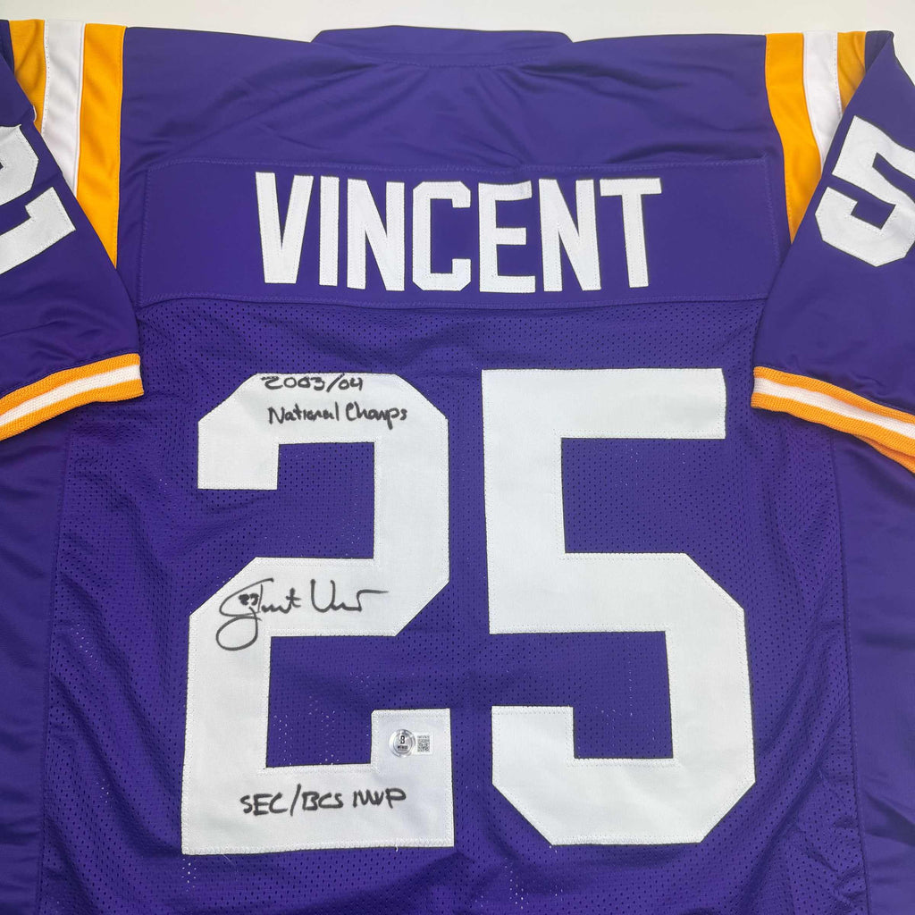 Autographed/Signed Justin Vincent LSU Purple College Football Jersey Beckett BAS COA