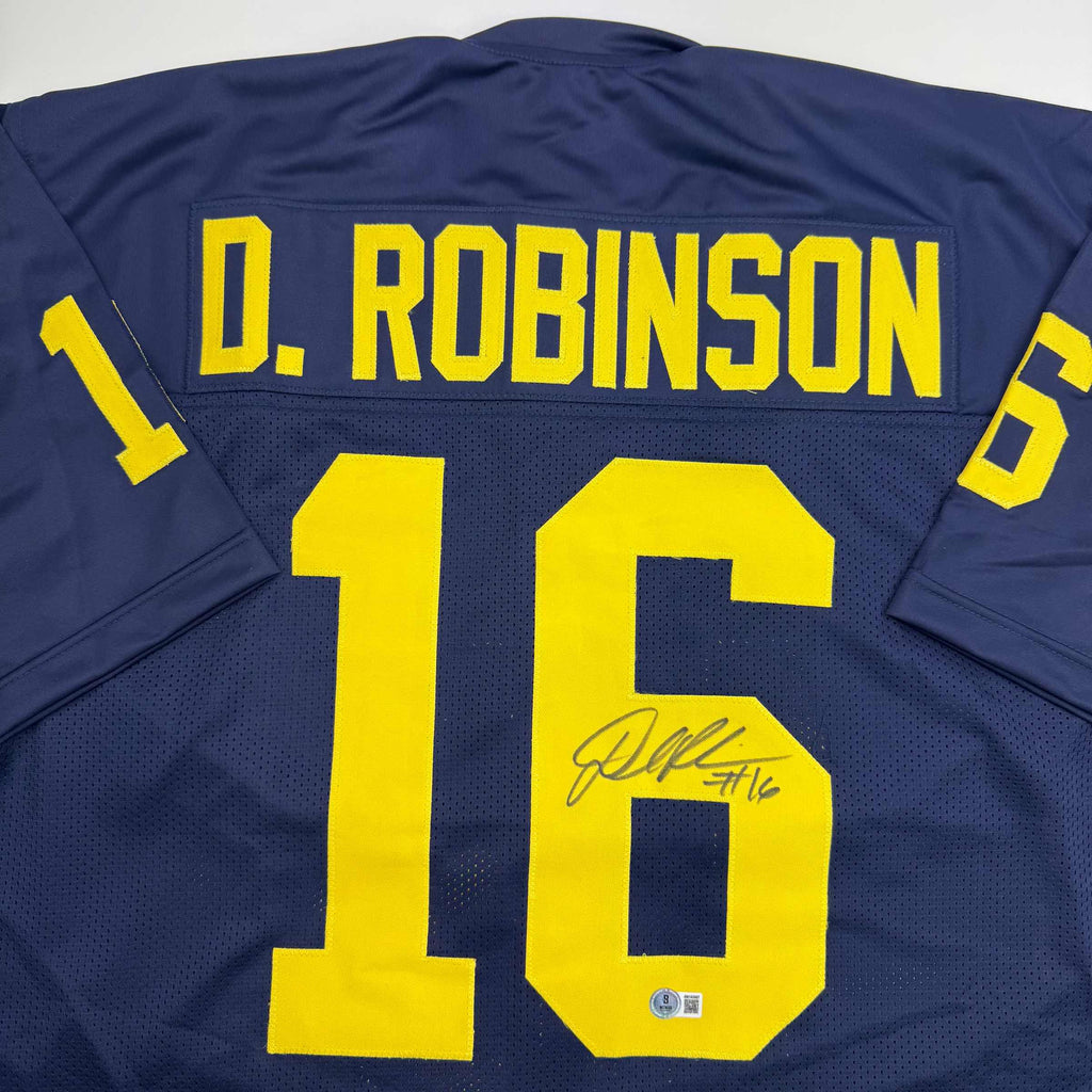 Autographed/Signed Denard Robinson Michigan Blue College Football Jersey Beckett BAS COA