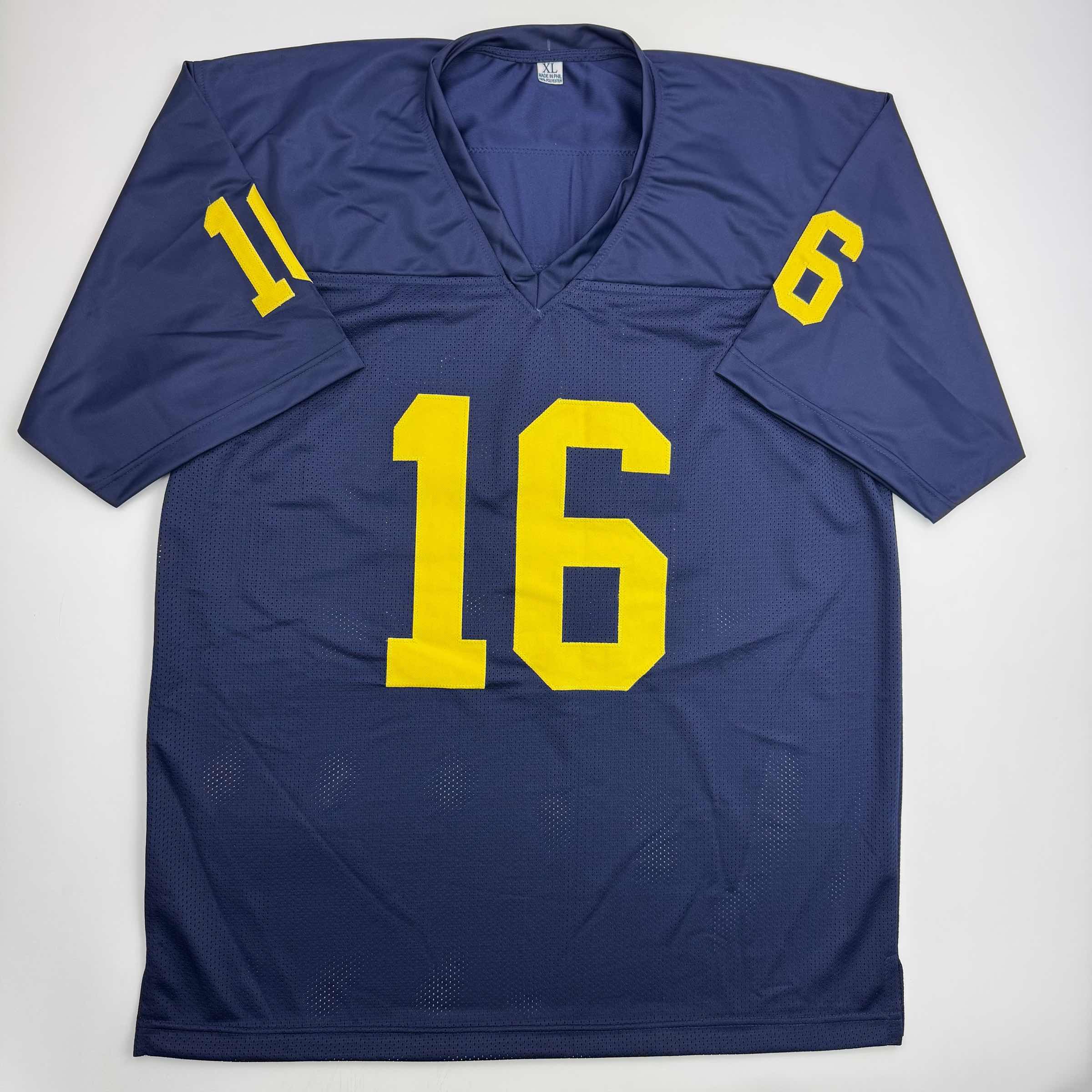 Autographed/Signed Denard Robinson Michigan Blue College Football Jersey Beckett BAS COA