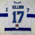 Autographed/Signed Alex Killorn Tampa Bay White Hockey Jersey JSA COA