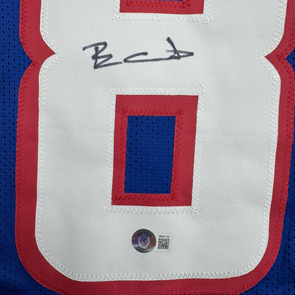 Autographed/Signed Ben Coates New England Blue Football Jersey Beckett BAS COA