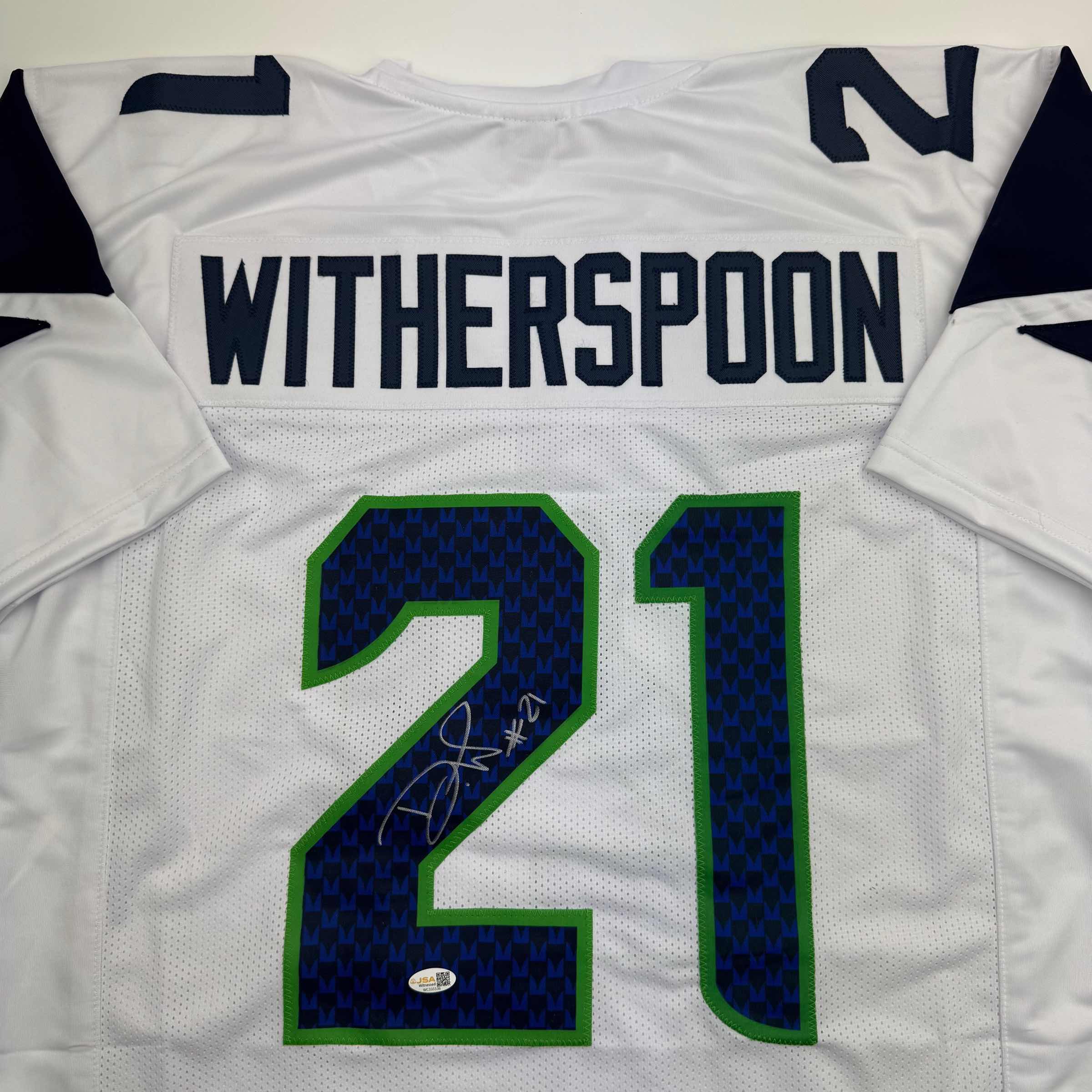 Autographed/Signed Devon Witherspoon Seattle White Football Jersey JSA COA