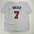 Autographed/Signed Joe Mauer Minnesota Pinstripe Baseball Jersey Beckett BAS COA