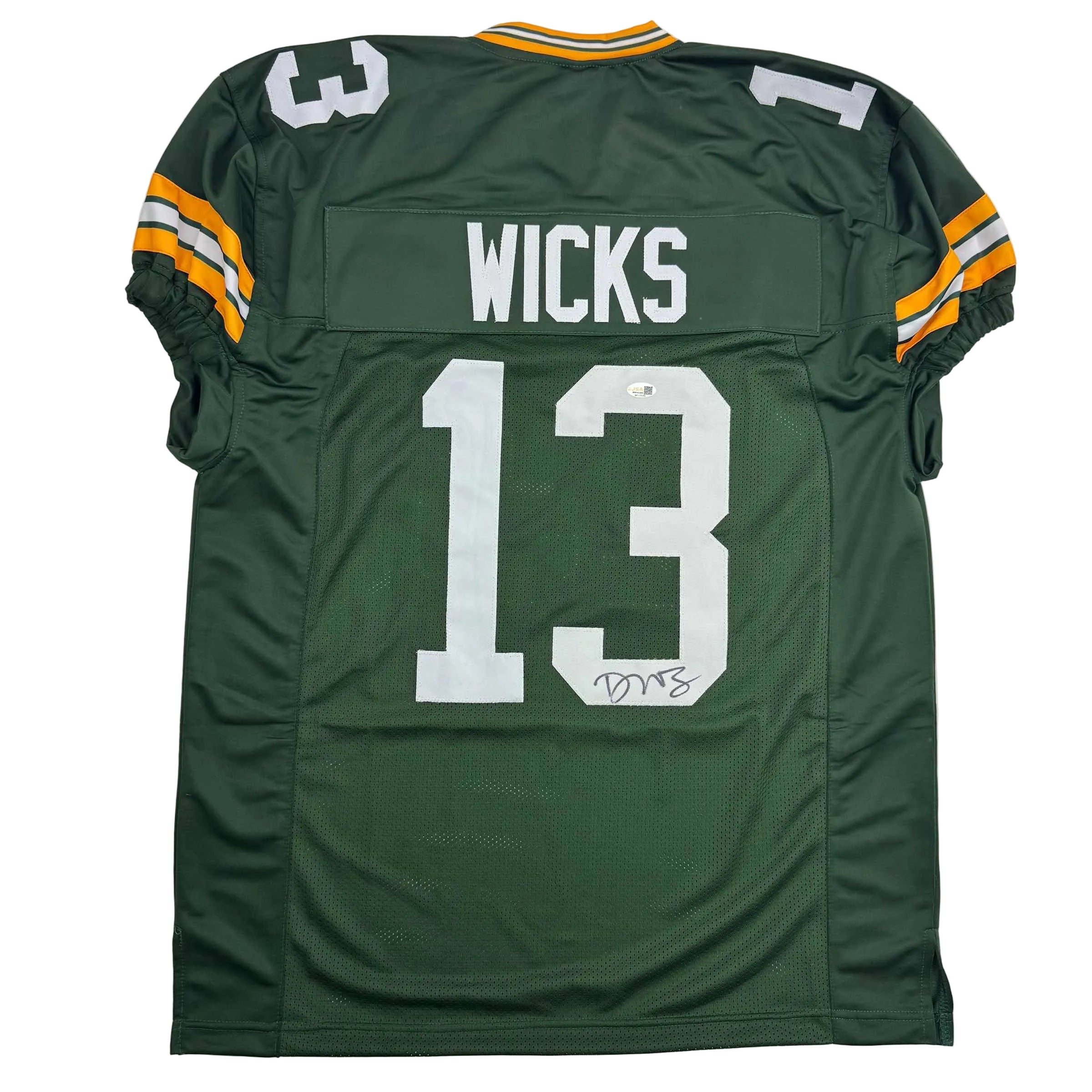 Autographed/Signed Dontayvion Wicks Green Bay Green Football Jersey JSA COA