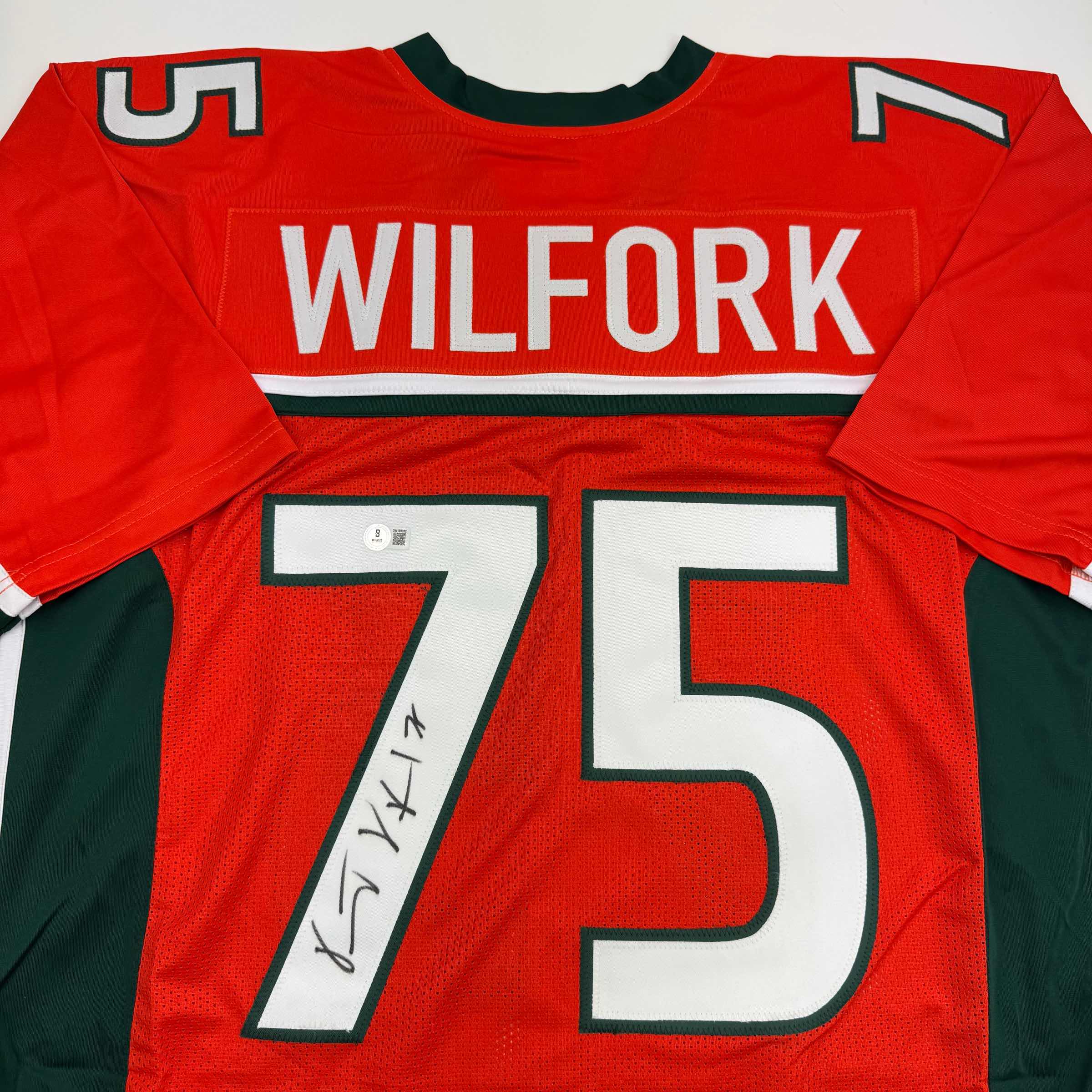 Autographed/Signed Vince Wilfork Miami Orange College Football Jersey Beckett BAS COA