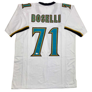 Autographed/Signed Tony Boselli HOF 22 Jacksonville White Football Jersey Beckett BAS COA