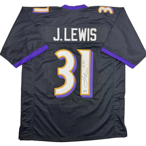 Autographed/Signed Jamal Lewis Baltimore Black Football Jersey Beckett BAS COA