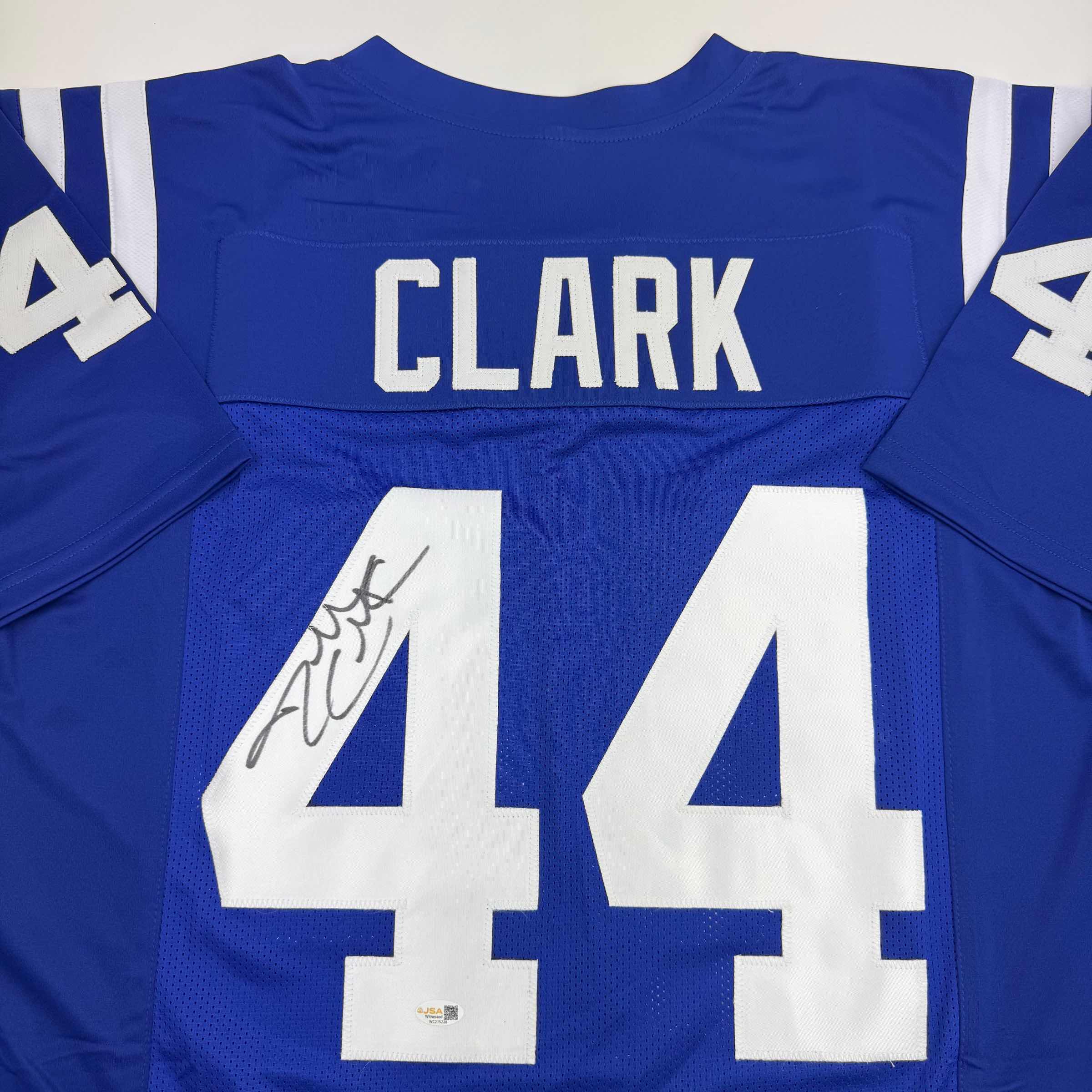 Autographed/Signed Dallas Clark Indianapolis Blue Football Jersey JSA COA