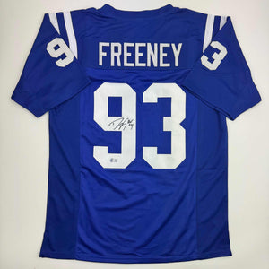 Autographed/Signed Dwight Freeney Indianapolis Blue Football Jersey Beckett BAS COA
