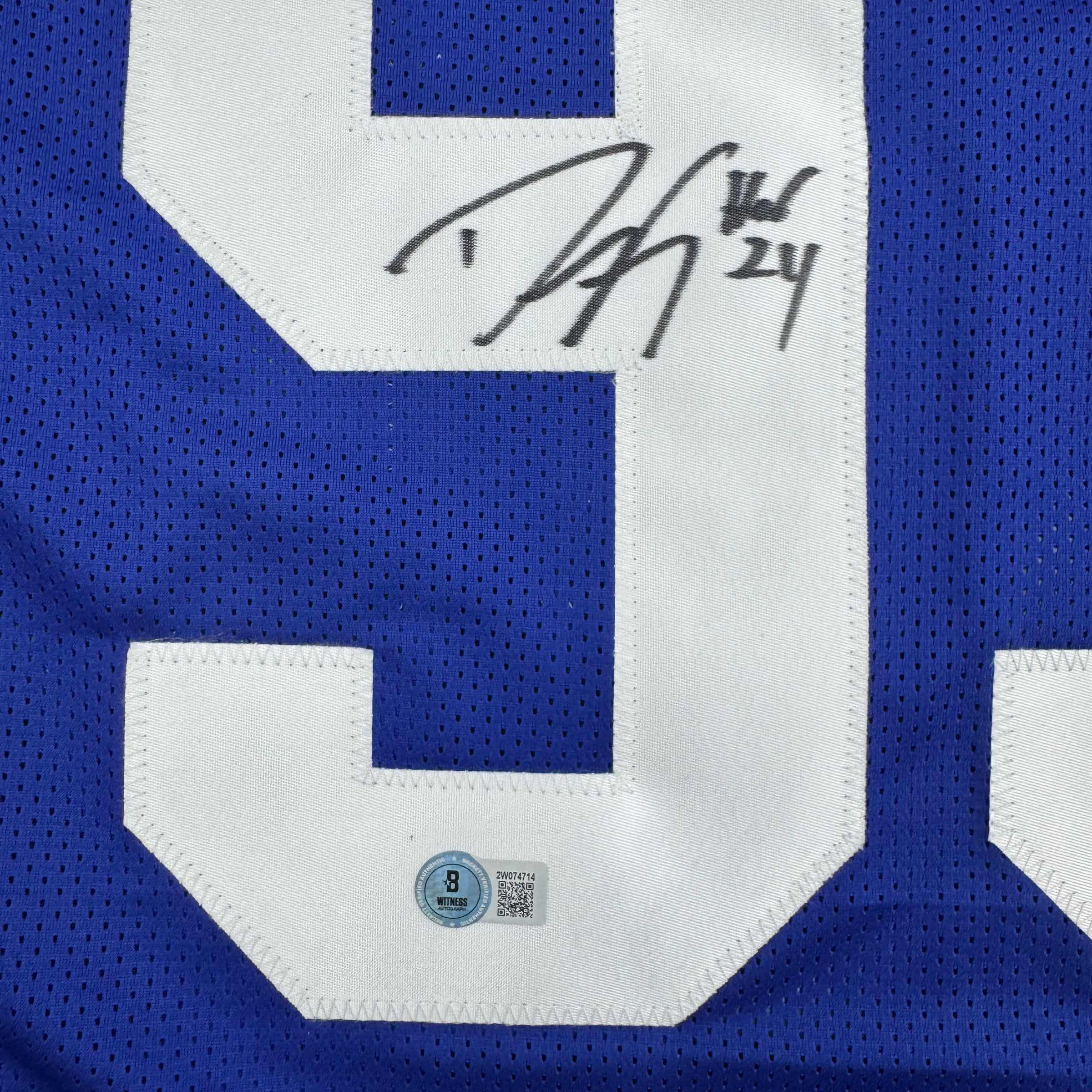 Autographed/Signed Dwight Freeney Indianapolis Blue Football Jersey Beckett BAS COA