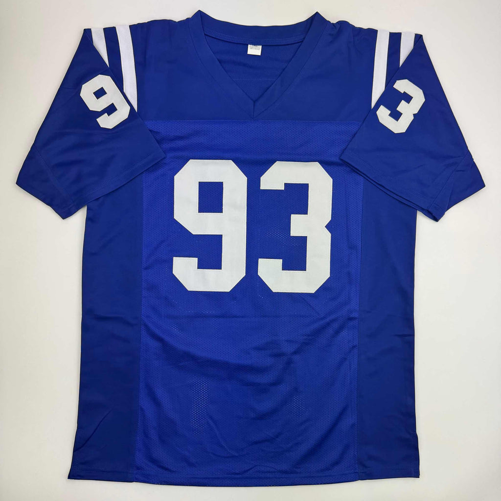 Autographed/Signed Dwight Freeney Indianapolis Blue Football Jersey Beckett BAS COA