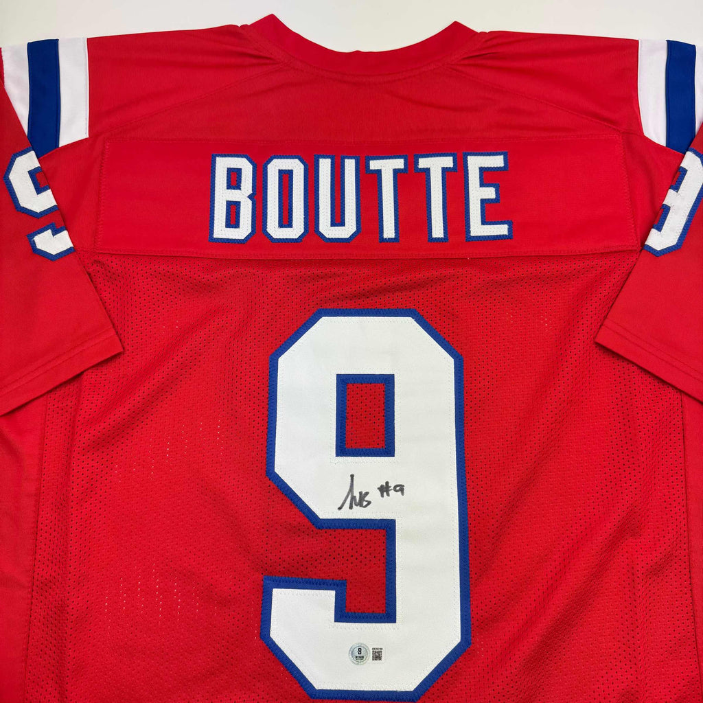 Autographed/Signed Kayshon Boutte New England Red Football Jersey Beckett BAS COA