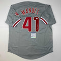 Autographed/Signed Charlie Manuel Philadelphia Grey Baseball Jersey PSA/DNA COA
