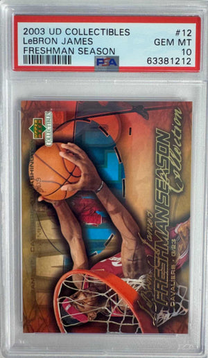 Graded 2003 Upper Deck Collectibles LeBron James #12 Freshman Season Rookie RC Basketball Card PSA 10 Gem Mint
