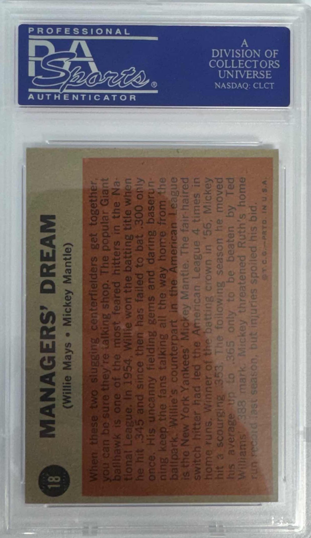 Graded 1962 Topps Managers' Dream Mickey Mantle Willie Mays #18 Baseball Card PSA 6 EX-MT