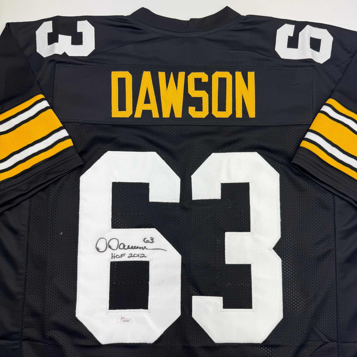 Autographed/Signed Dermontti Dawson HOF 12 Pittsburgh Black Football Jersey JSA COA