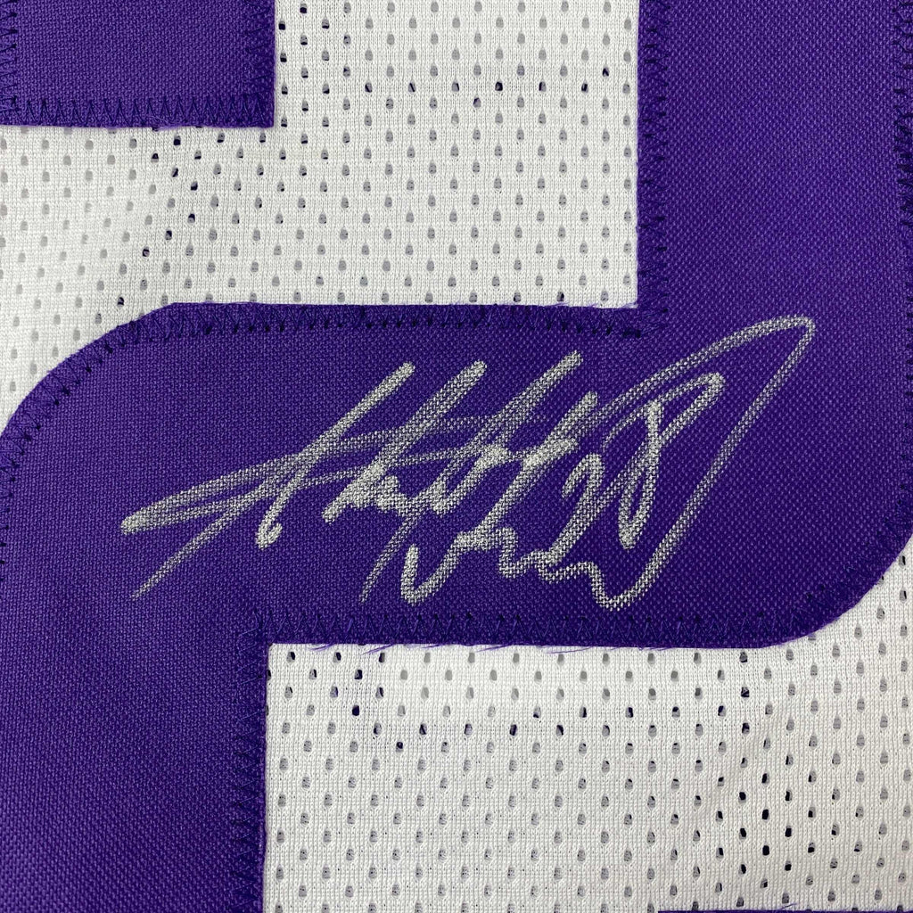 Autographed/Signed Adrian Peterson Minnesota White Football Jersey JSA COA