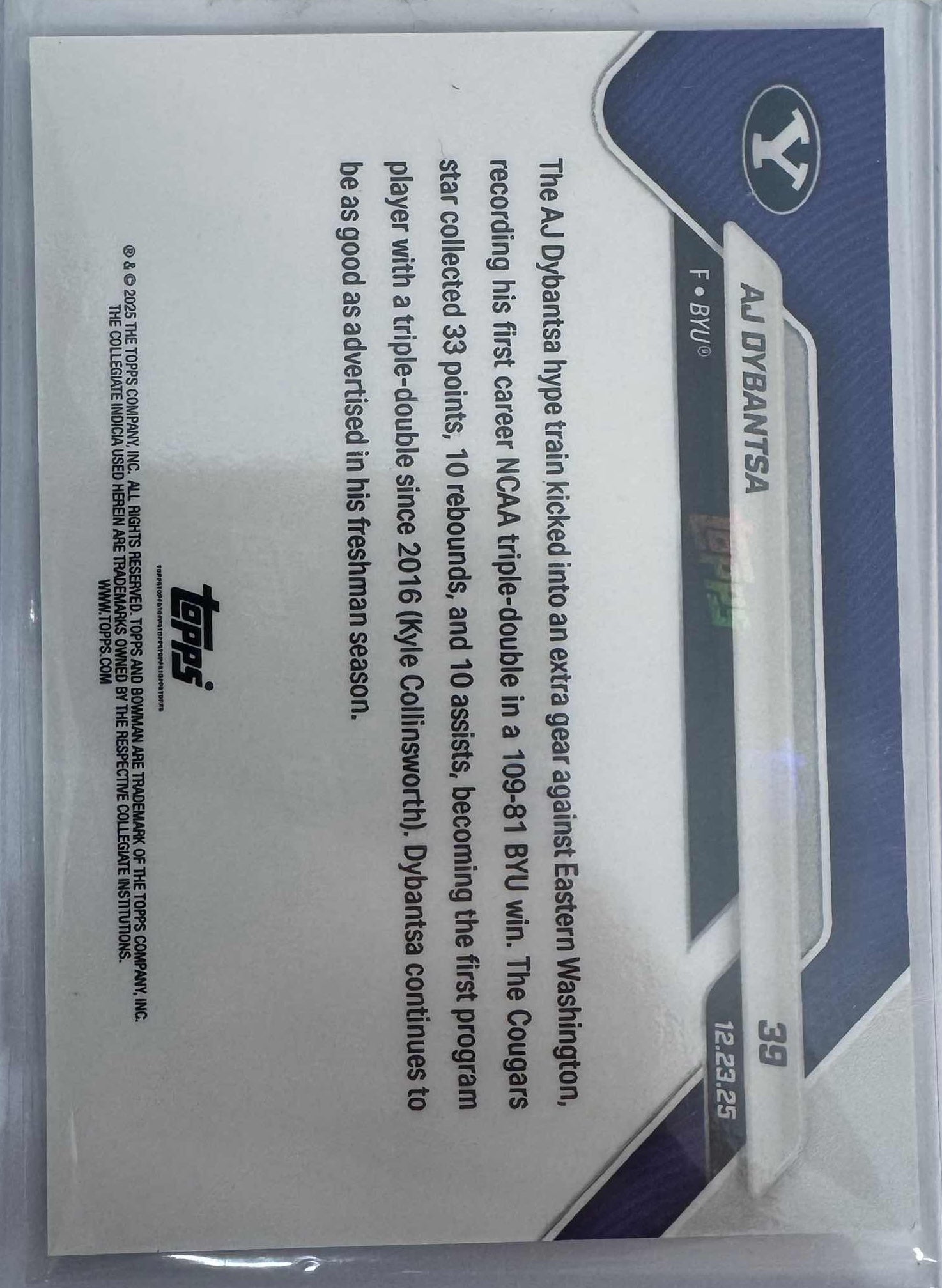 2025 Topps Bowman U Now AJ Dybantsa #39 Gold Foil /50 BYU Cougars Rookie RC Basketball Card