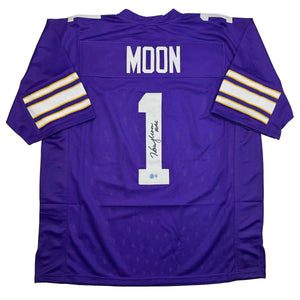 Autographed/Signed Warren Moon HOF 06 Minnesota Purple Football Jersey Beckett BAS COA