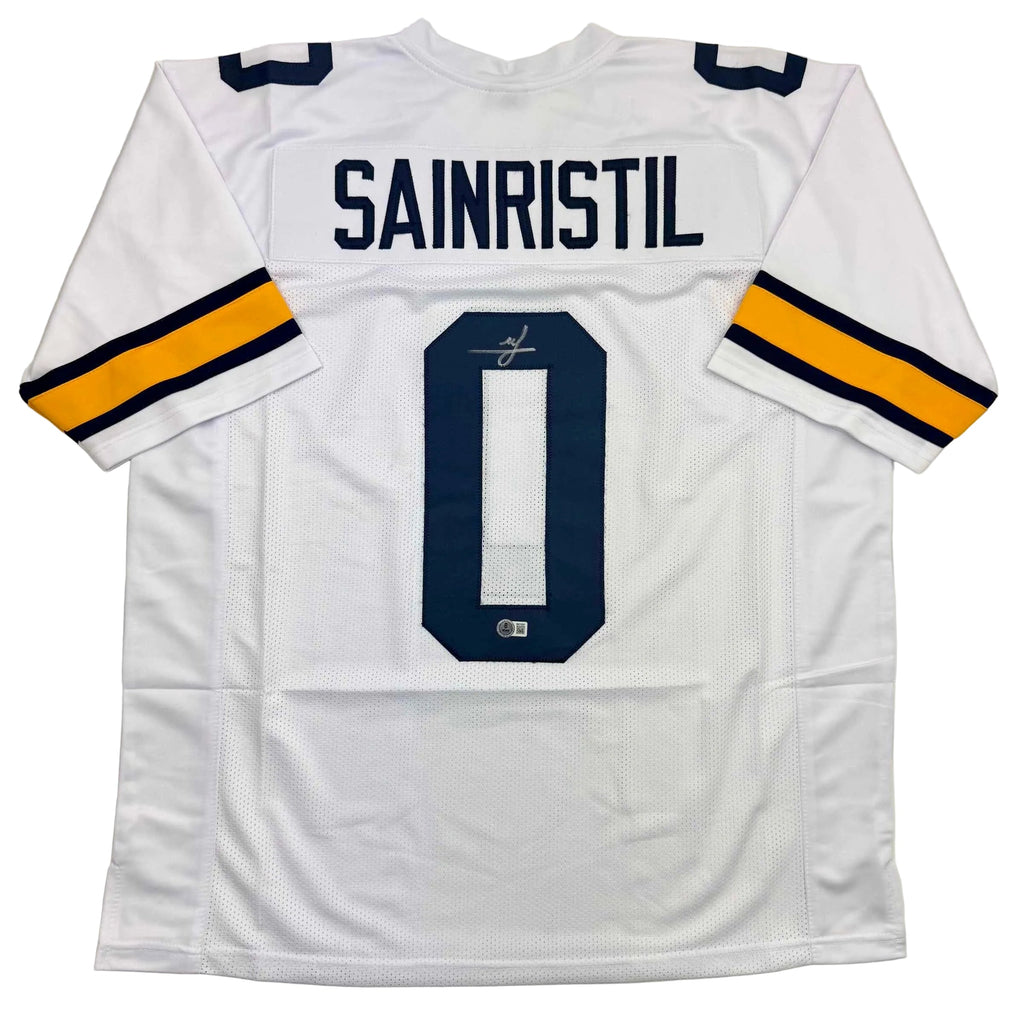 Autographed/Signed Mike Sainristil Michigan White College Football Jersey Beckett BAS COA