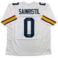 Autographed/Signed Mike Sainristil Michigan White College Football Jersey Beckett BAS COA
