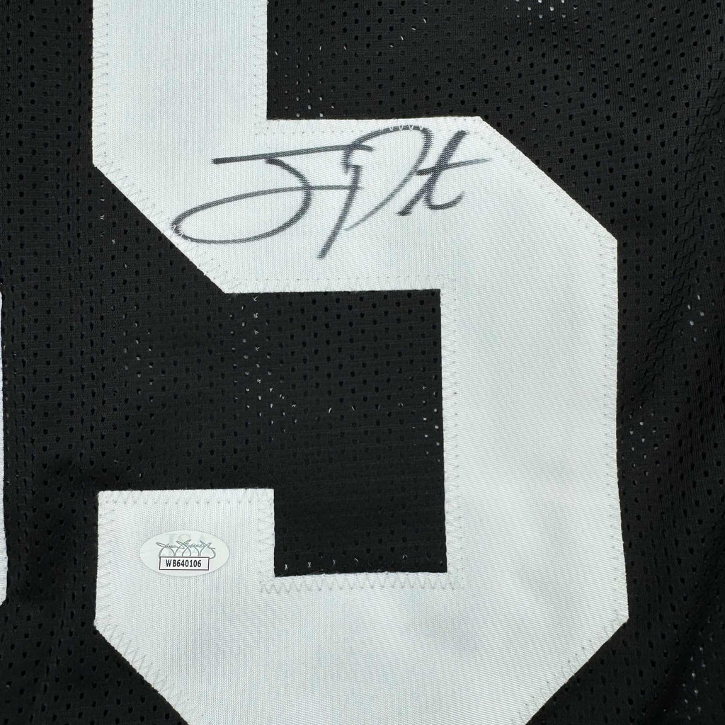 Framed Autographed/Signed Joey Porter Sr. 35x39 Pittsburgh Black Football Jersey JSA COA #2