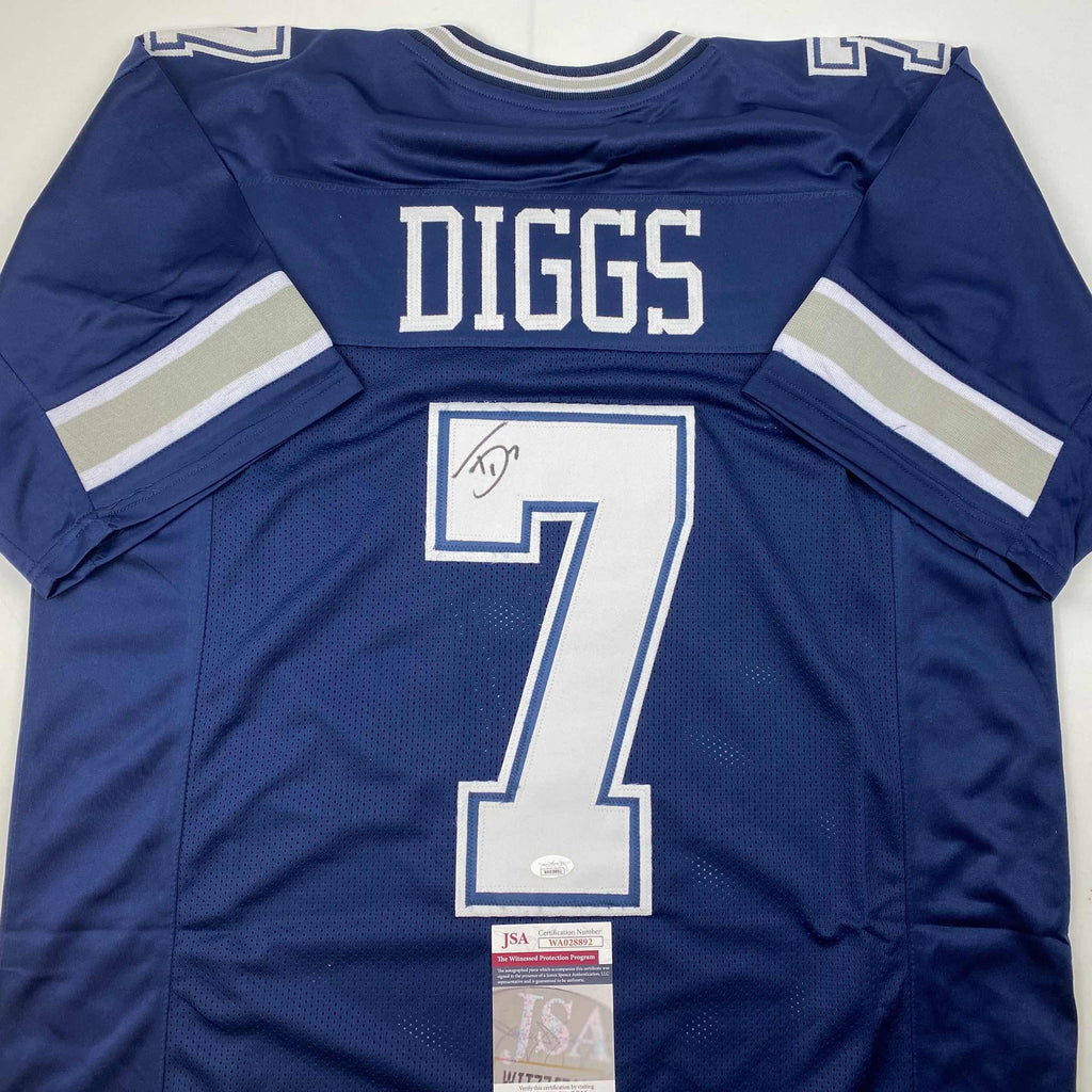 Autographed/Signed Trevon Diggs Dallas Blue Football Jersey JSA COA