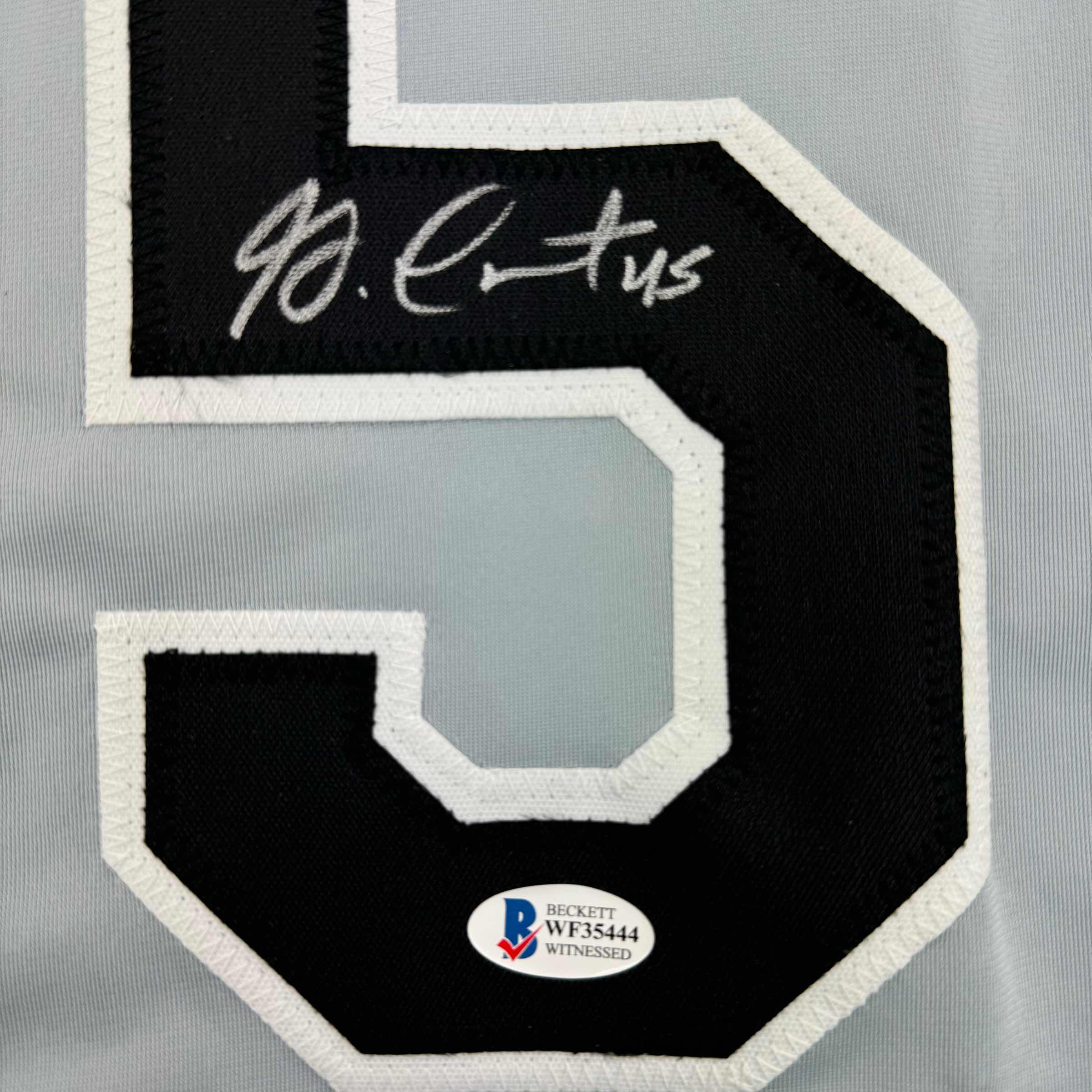 Framed Autographed/Signed Garrett Crochet 35x39 Chicago Grey Baseball Jersey Beckett BAS COA