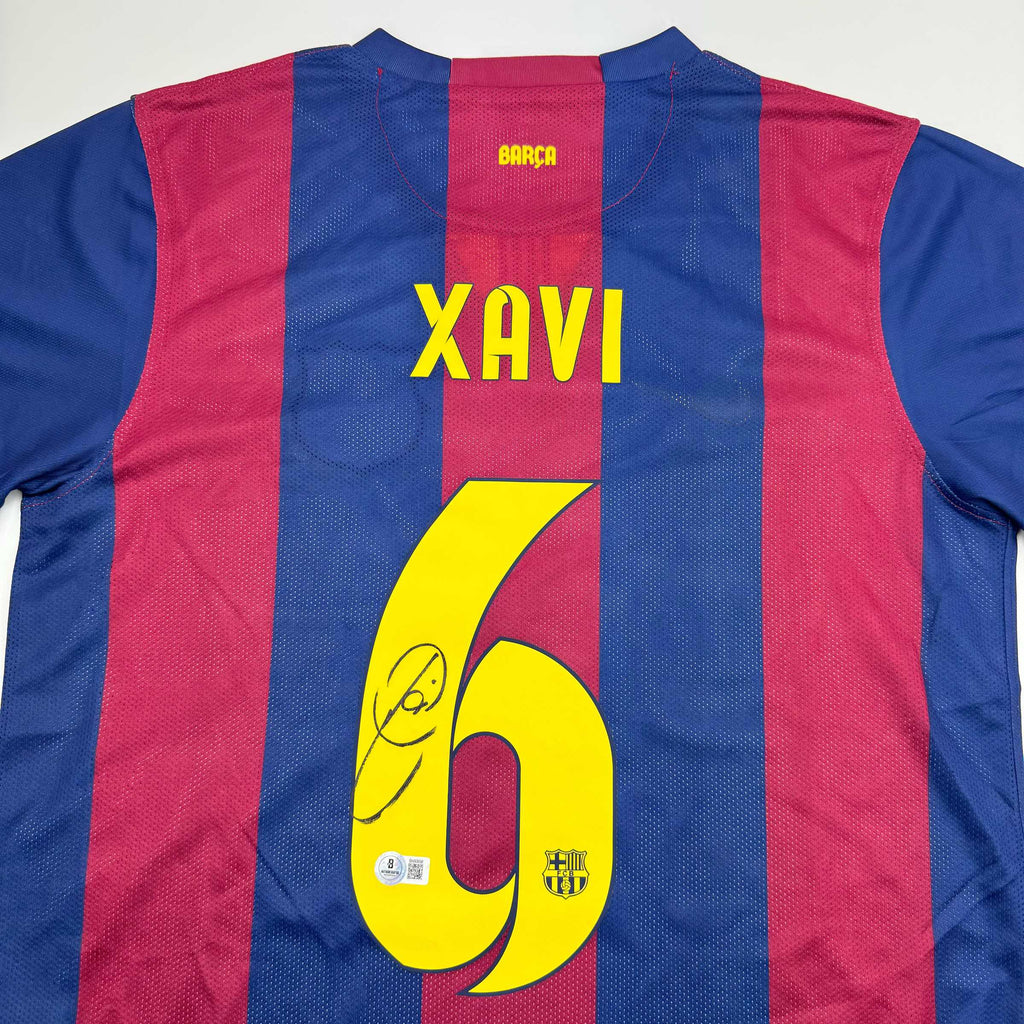 Autographed/Signed Xavi Hernandez FC Barcelona Blue Soccer Jersey Beckett BAS COA
