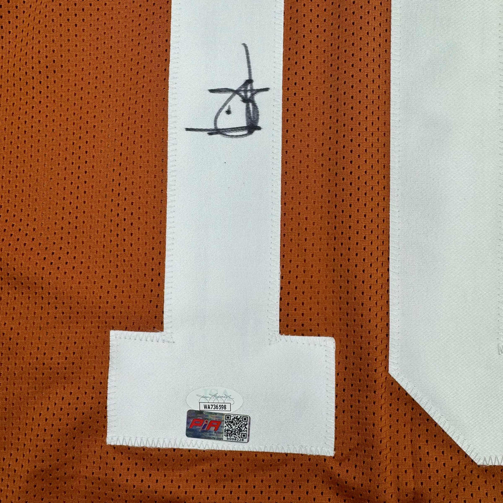 Autographed/Signed Vince Young Texas Orange Stat College Football Jersey JSA COA