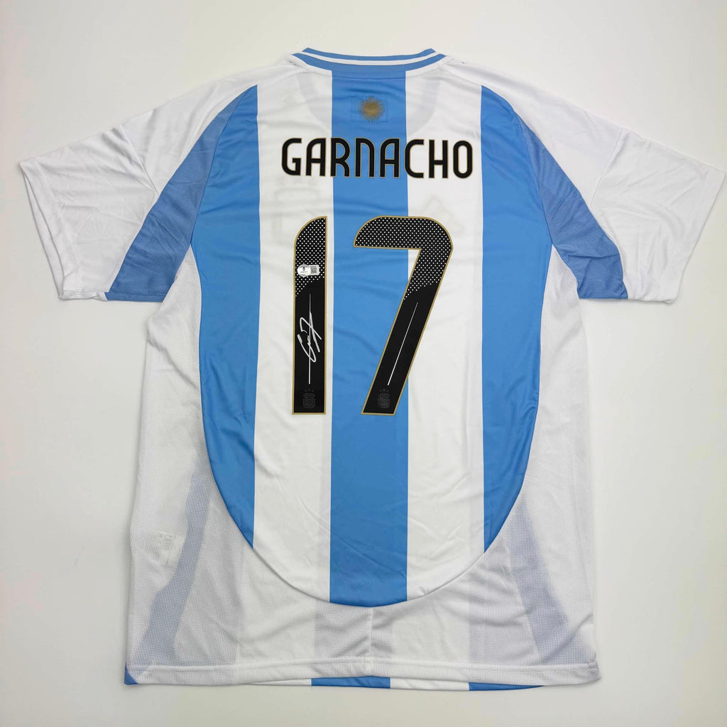 Autographed/Signed Alejandro Garnacho Argentina Blue Soccer Futbol Jersey Beckett BAS COA #2