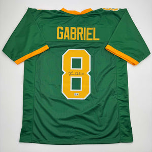 Autographed/Signed Dillon Gabriel Oregon Green College Football Jersey Beckett BAS COA