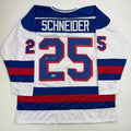 Autographed/Signed Buzz Schneider White Team USA Miracle On Ice 1980 Olympics Hockey Jersey Beckett BAS COA