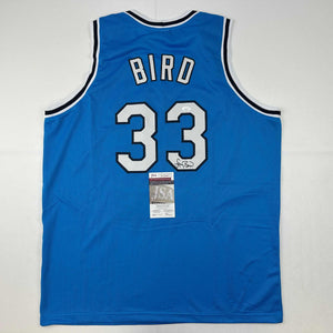 Autographed/Signed Larry Bird Indiana State Blue College Basketball Jersey JSA COA