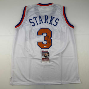 Autographed/Signed John Starks New York White Basketball Jersey JSA COA