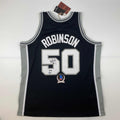 Autographed/Signed David Robinson San Antonio Spurs Black Authentic M&N Basketball Jersey Beckett BAS COA