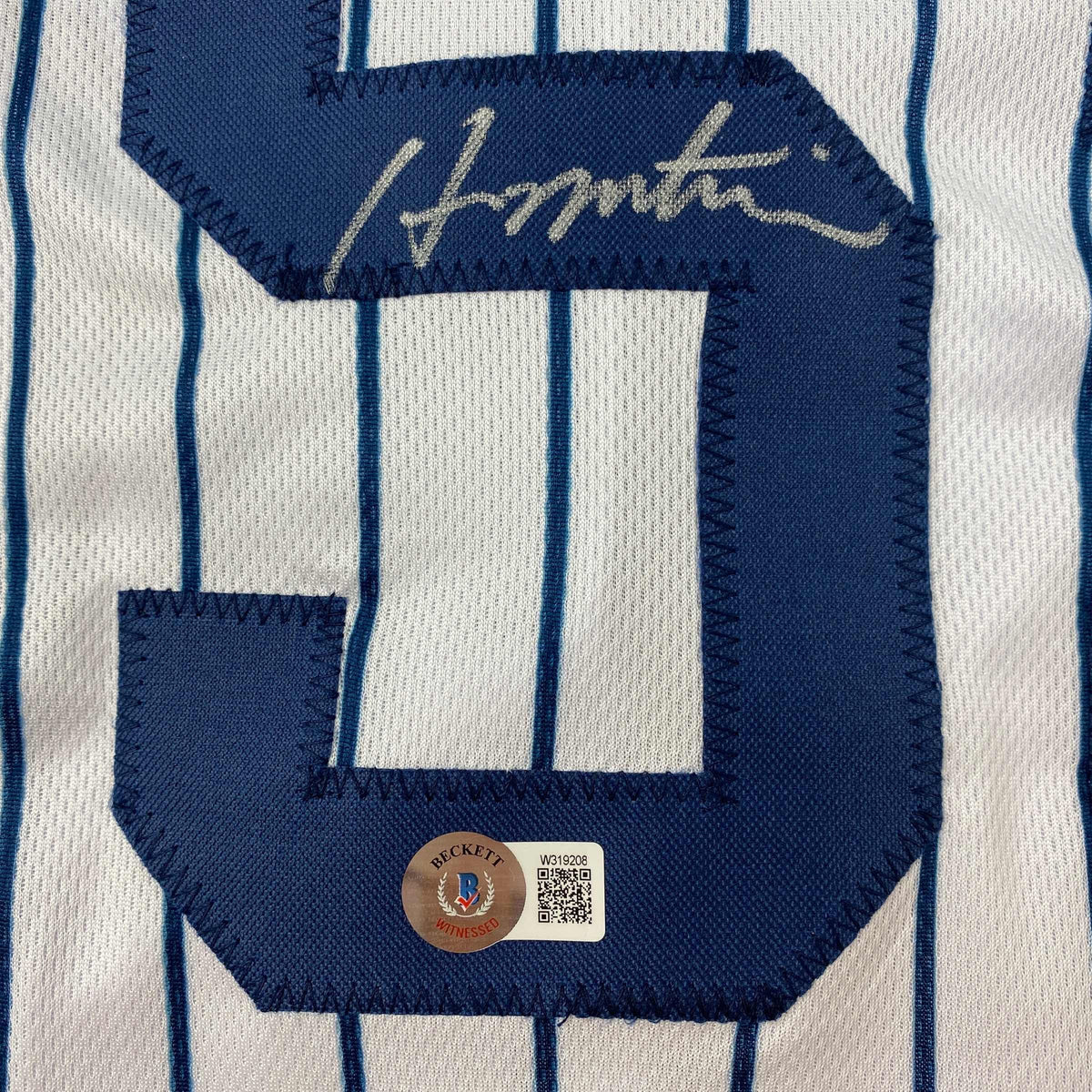 Autographed/Signed Hideki Matsui New York Pinstripe Baseball Jersey Beckett BAS COA