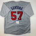 Autographed/Signed Johan Santana Minnesota Grey Pinstripe Baseball Jersey PSA/DNA COA