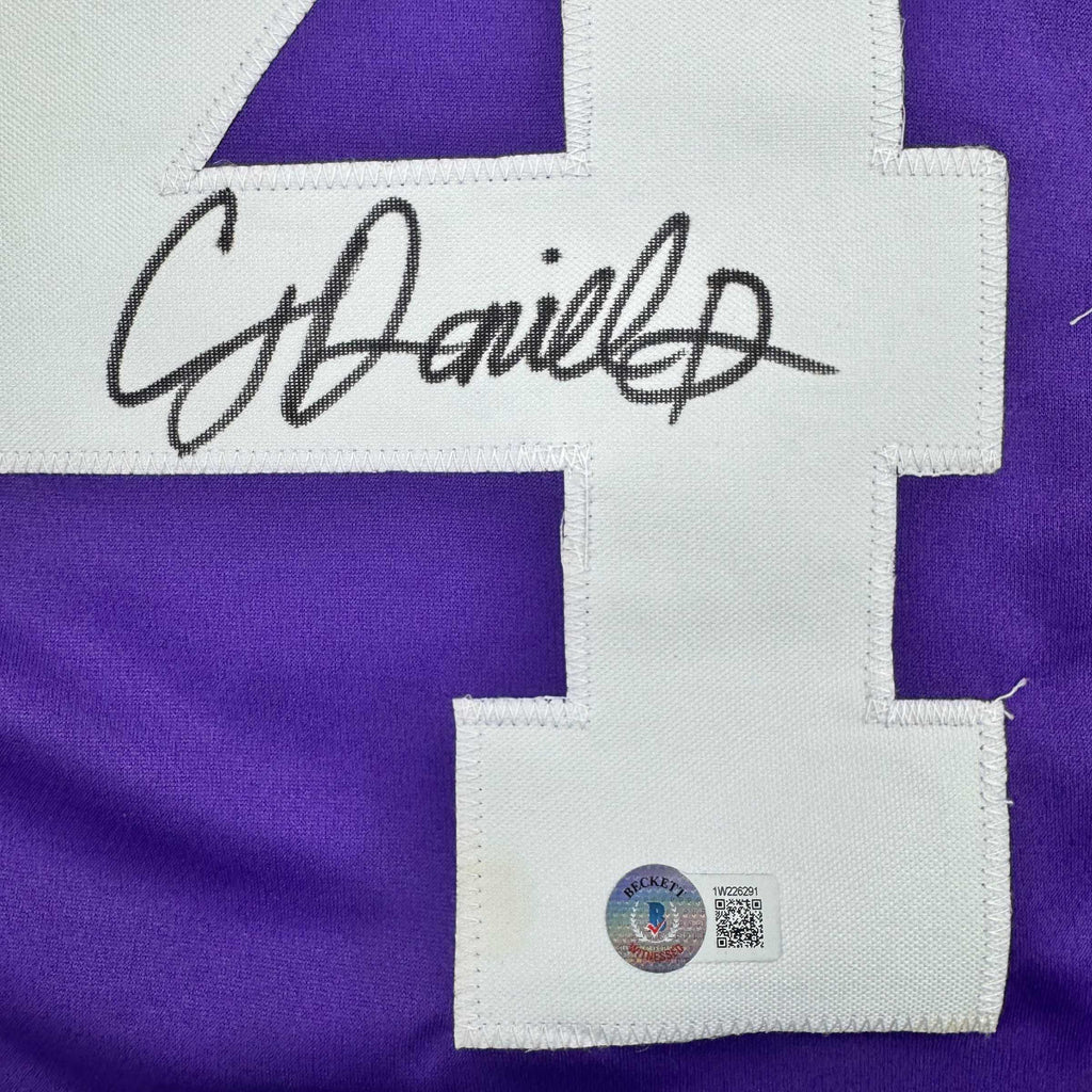 Autographed/Signed CJ C.J. Daniels LSU Purple College Football Jersey Beckett BAS COA