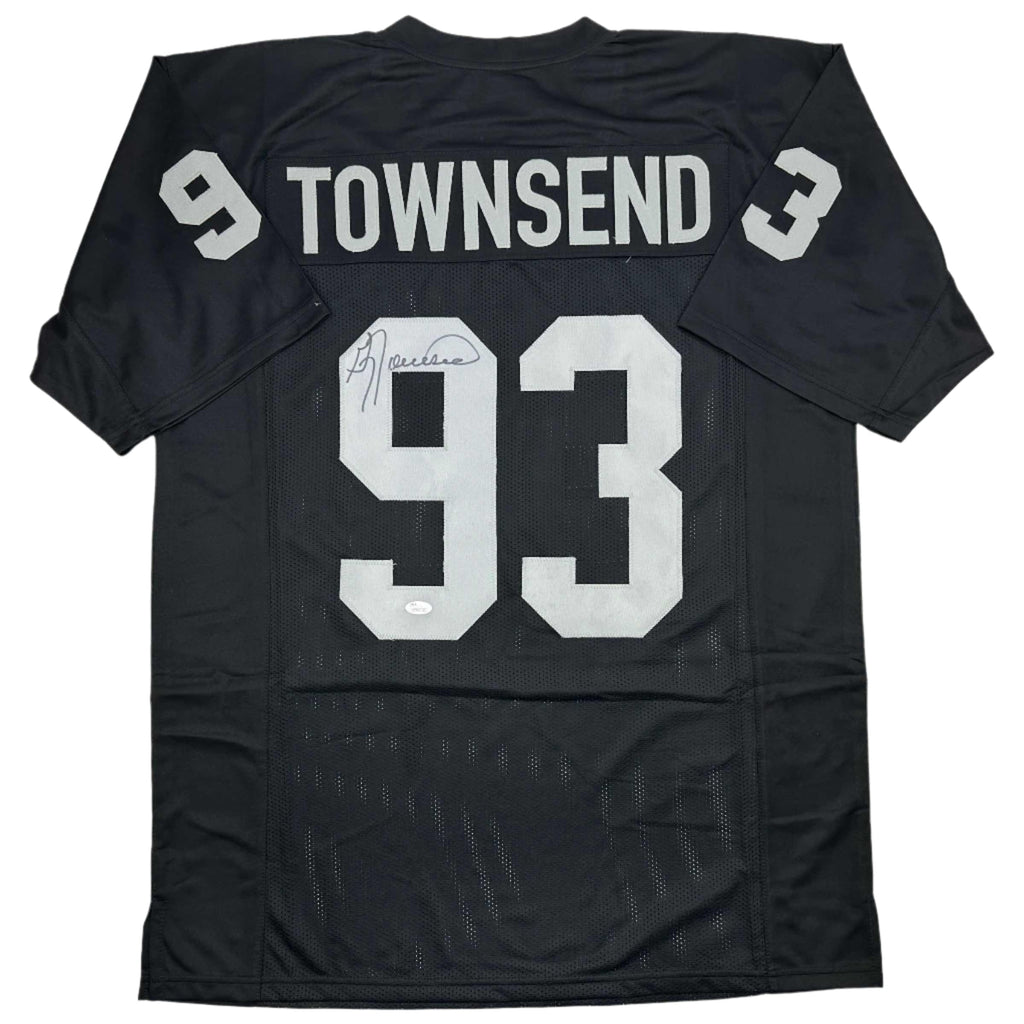 Autographed/Signed Greg Townsend Oakland Black Football Jersey JSA COA
