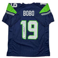Autographed/Signed Jake Bobo Seattle Blue Football Jersey JSA COA