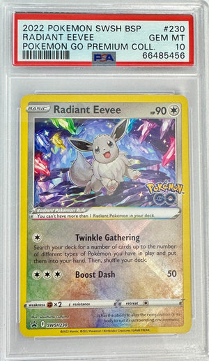 Graded 2022 PKM SWSH BSP Radiant Eevee #230 PKM GO Premium Collection Trading Card Game PSA 10 Gem Mint