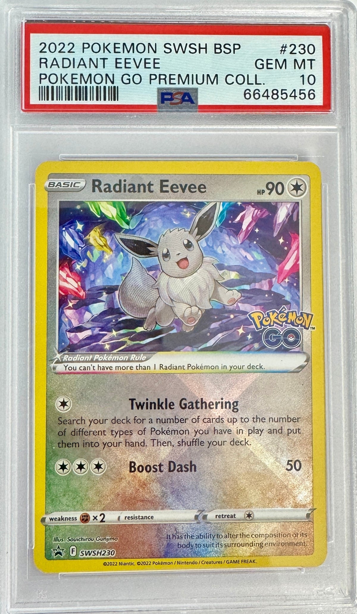 Graded 2022 PKM SWSH BSP Radiant Eevee #230 PKM GO Premium Collection Trading Card Game PSA 10 Gem Mint
