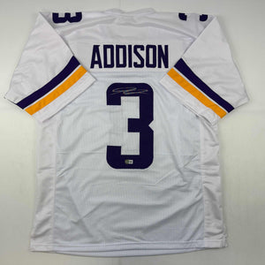 Autographed/Signed Jordan Addison Minnesota White Football Jersey Beckett BAS COA