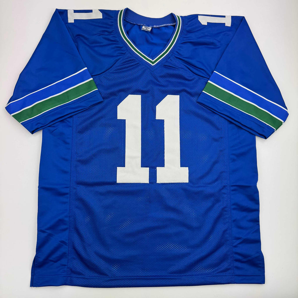 Autographed/Signed Jaxon Smith-Njigba Seattle Blue Retro Football Jersey Beckett BAS COA