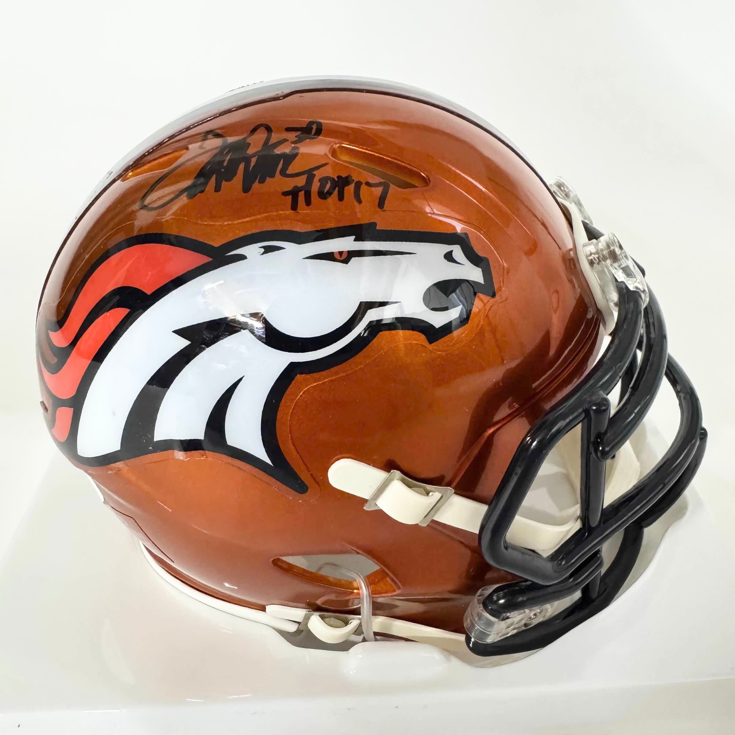 Autographed/Signed Terrell Davis HOF 17 Denver Broncos Speed Flash Alternate Mini Football Helmet JSA COA