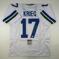 Autographed/Signed David Krieg Seattle White Football Jersey JSA COA