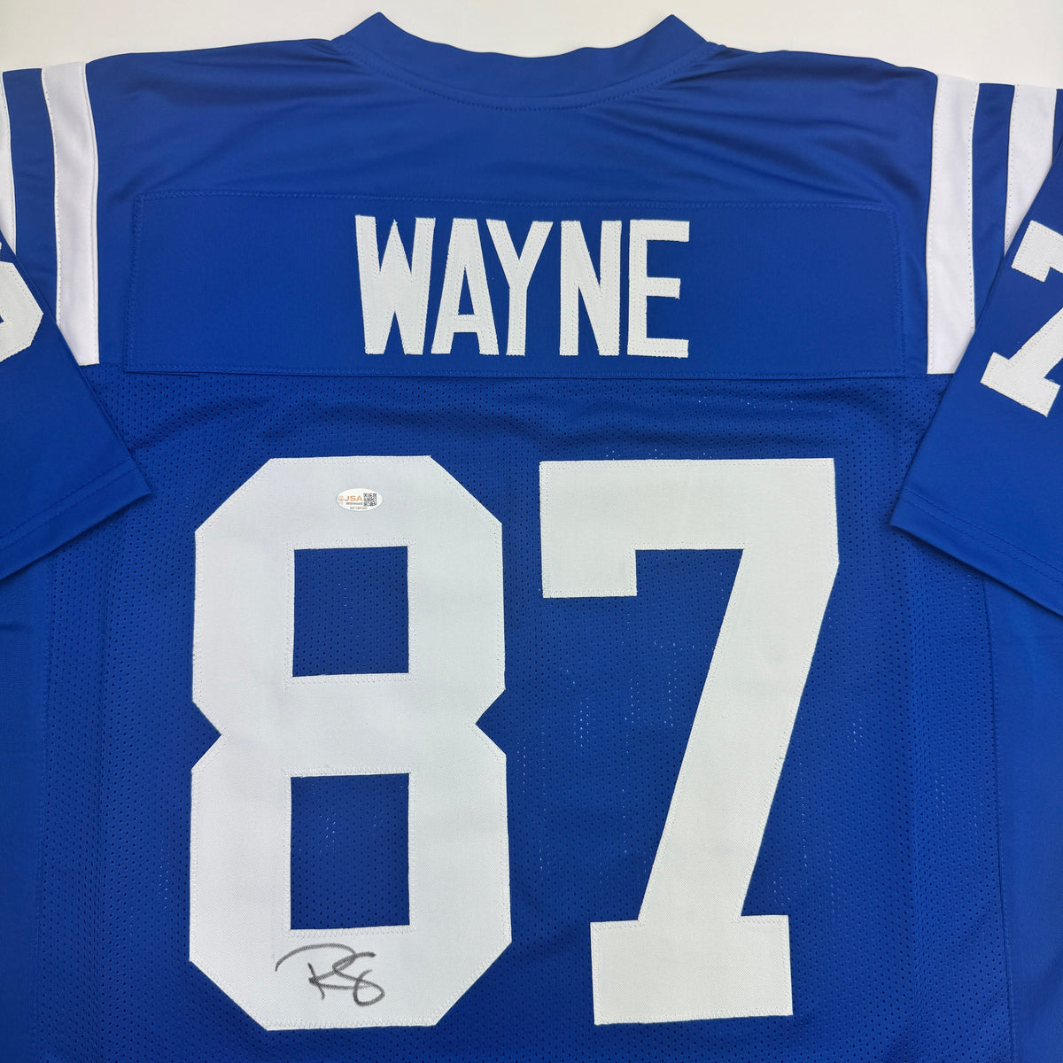 Autographed/Signed Reggie Wayne Indianapolis Blue Football Jersey JSA COA