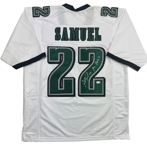 Autographed/Signed Asante Samuel Sr. Philadelphia White Football Jersey JSA COA