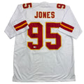 Autographed/Signed Chris Jones Kansas City White Football Jersey JSA COA
